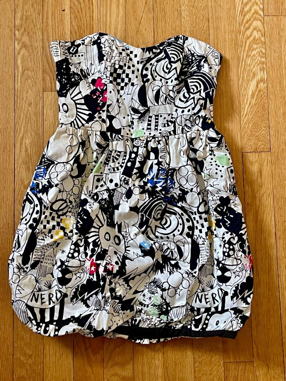 TOPSHOP US Sz 10 EU Sz 38 RARE GRAFFITI CARTOON DRESS Cotton Kitsch Pre-Owned